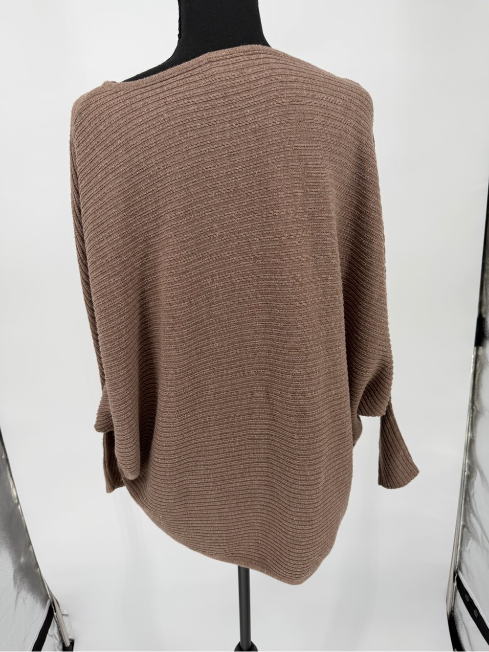 Women's Ribbed Boatneck Sweater in Taupe dolman sleeve - Picture 8 of 10